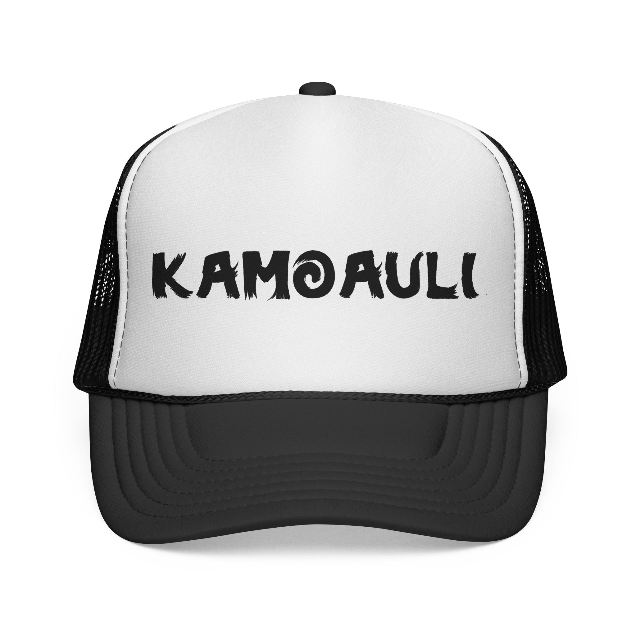 Kamoauli Trucker Hat — Bold Brush Script Mesh Cap