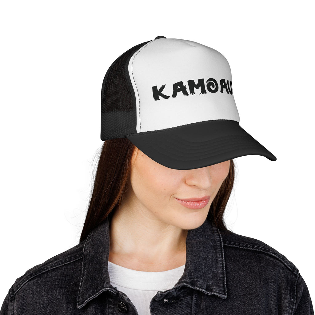 Kamoauli Trucker Hat — Bold Brush Script Mesh Cap